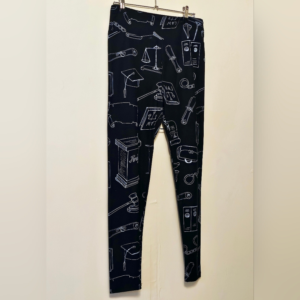 LuLaRoe Black Leggings with White Legal Print